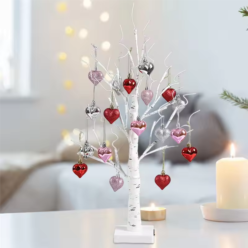 Romantic Heart-Shaped Birch Tree Lamp